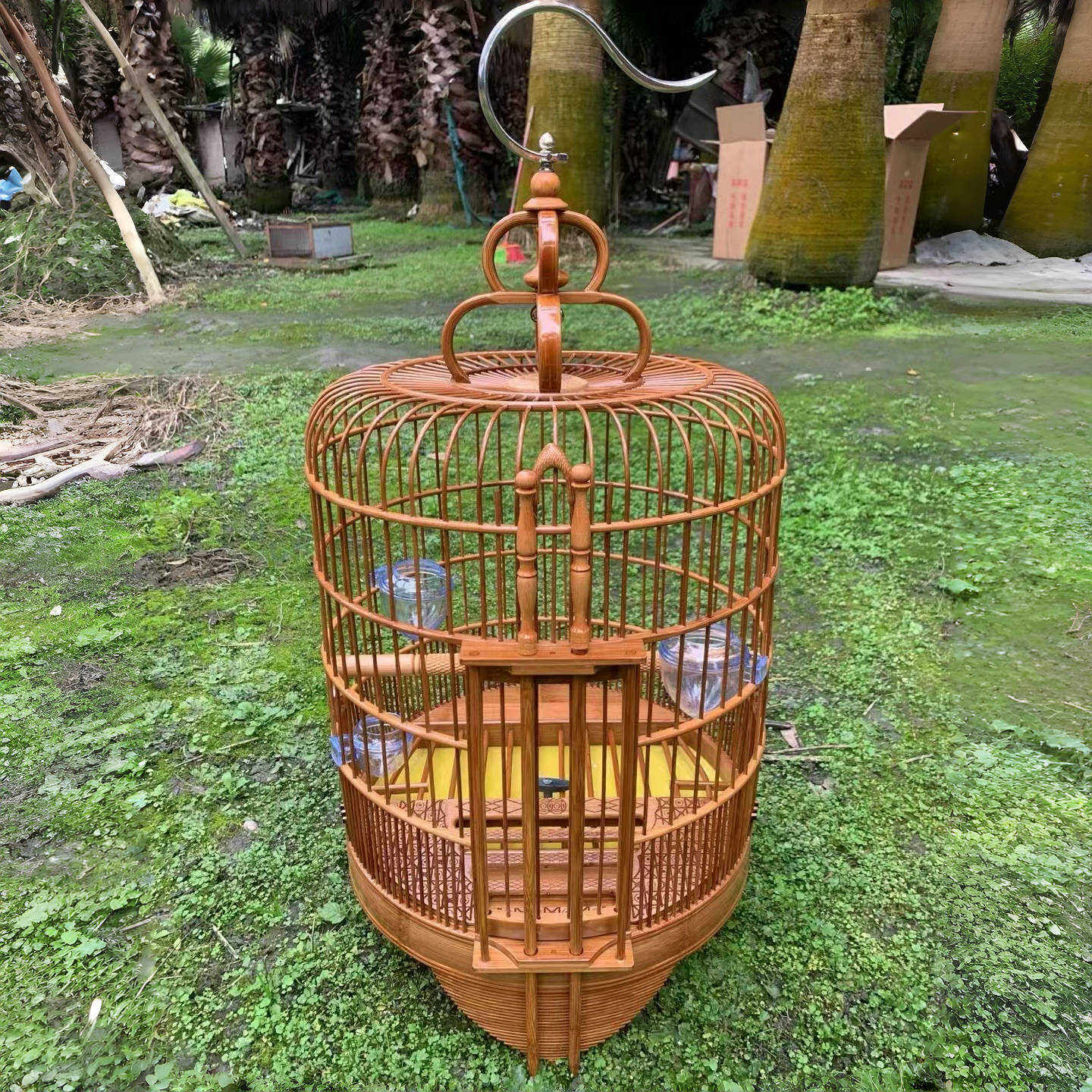 画眉鸟笼36直径大号老竹上清漆全套包邮四喜鸟笼竹