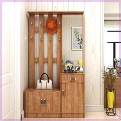 鞋柜挂衣架实木色衣帽柜门厅进门鞋凳衣帽架带镜子客厅玄关隔断柜