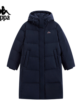 Kappa卡帕女装2025冬季新款简约百搭长款保暖连帽羽绒服K0F82YY23