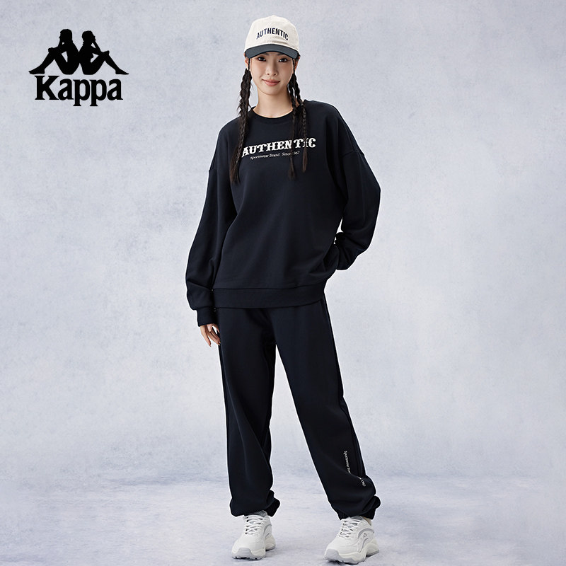 Kappa卡帕背靠背春秋圆领长袖卫衣小脚卫裤女针织跑步运动套装男