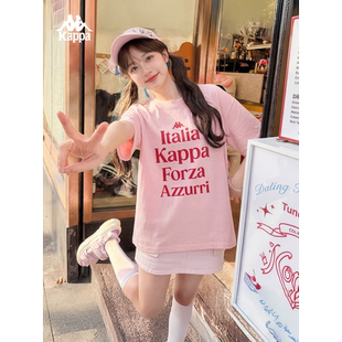 【喝彩】Kappa|多巴胺短袖 卡帕背靠背夏季半袖宽松纯棉粉色t恤女