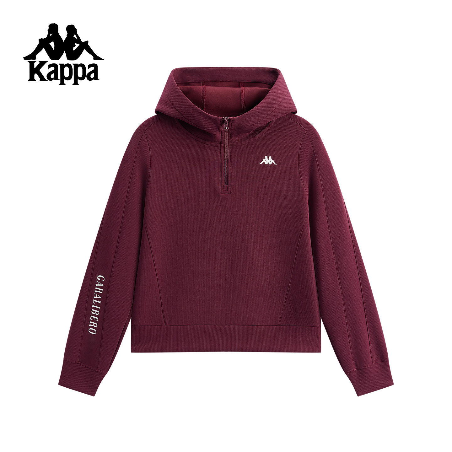 Kappa卡帕背靠背运动卫衣女士新款半拉链连帽套头衫休闲针织上衣