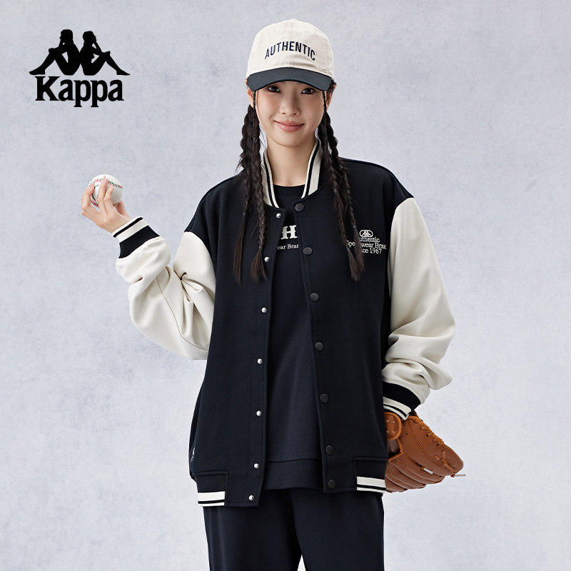 Kappa卡帕背靠背情侣针织运动外套美式棒球服女新款夹克上衣男款