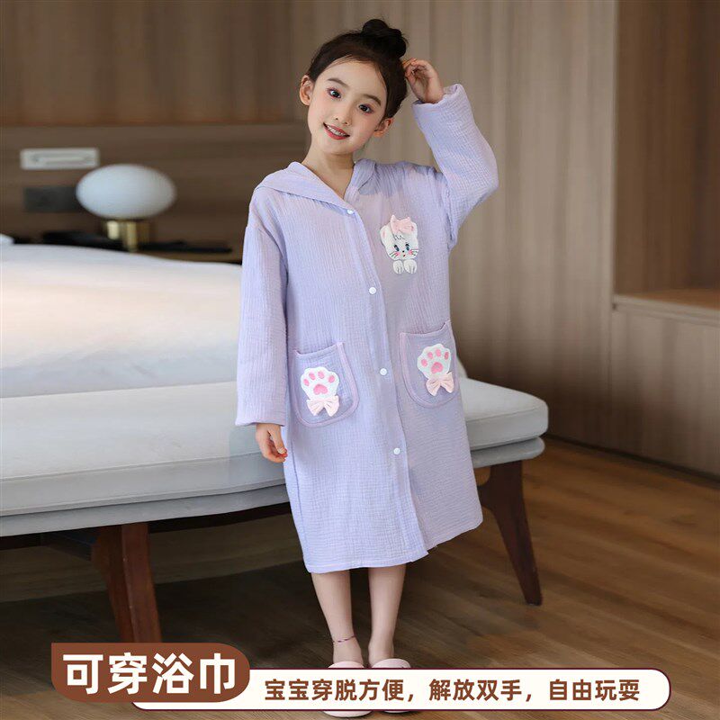 浴袍浴巾儿童专用大童斗篷可穿浴裙男童女孩洗澡吸水纯棉纱布浴衣