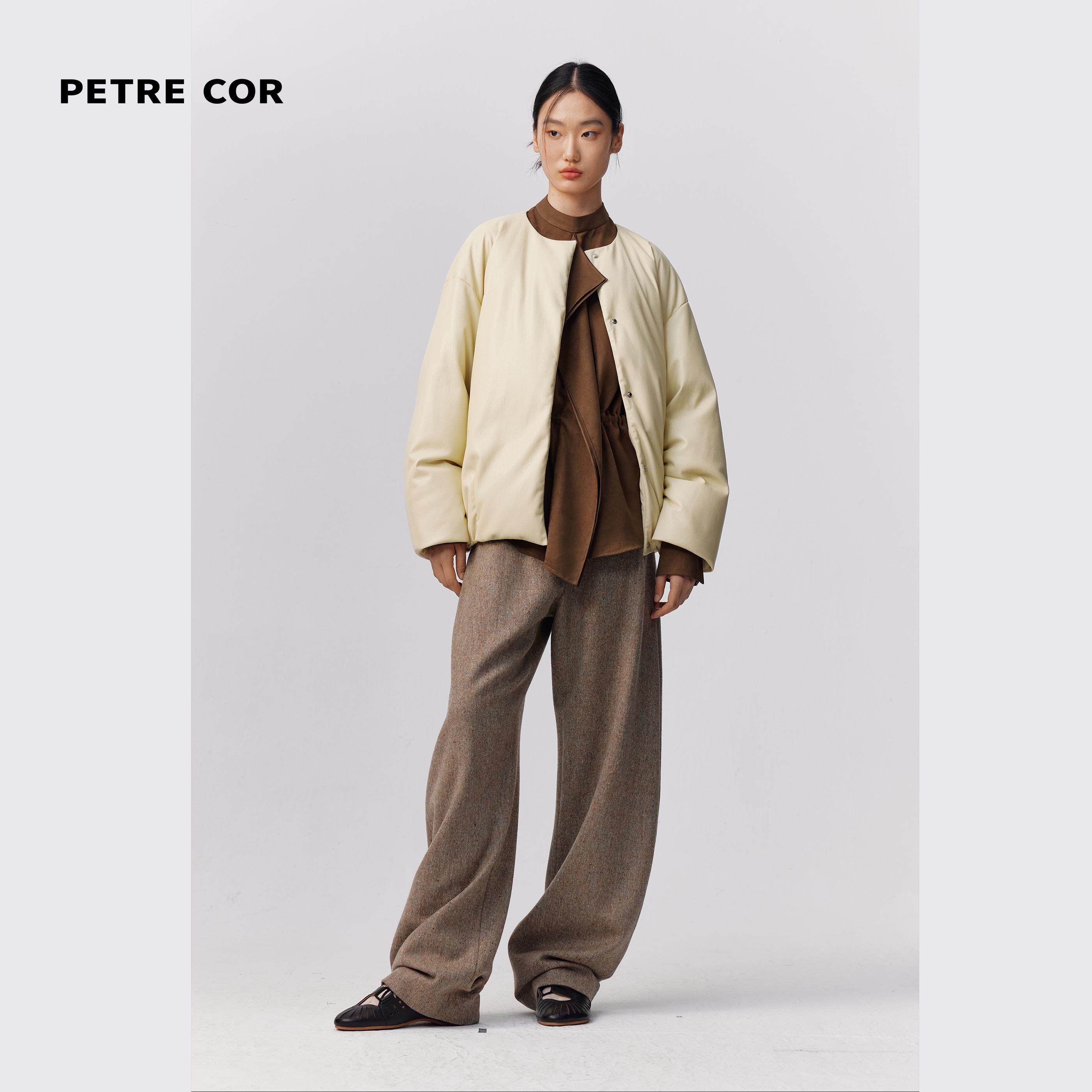 PETRE COR 独立设计师官方店24秋冬米色蛋白皮面包羽绒服