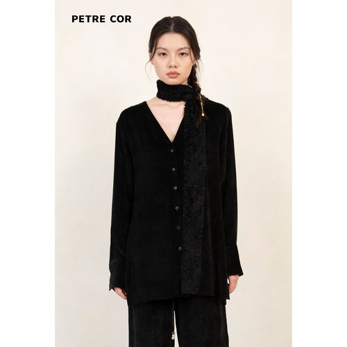 PETRECOR官方店灯芯绒飘带衬衫