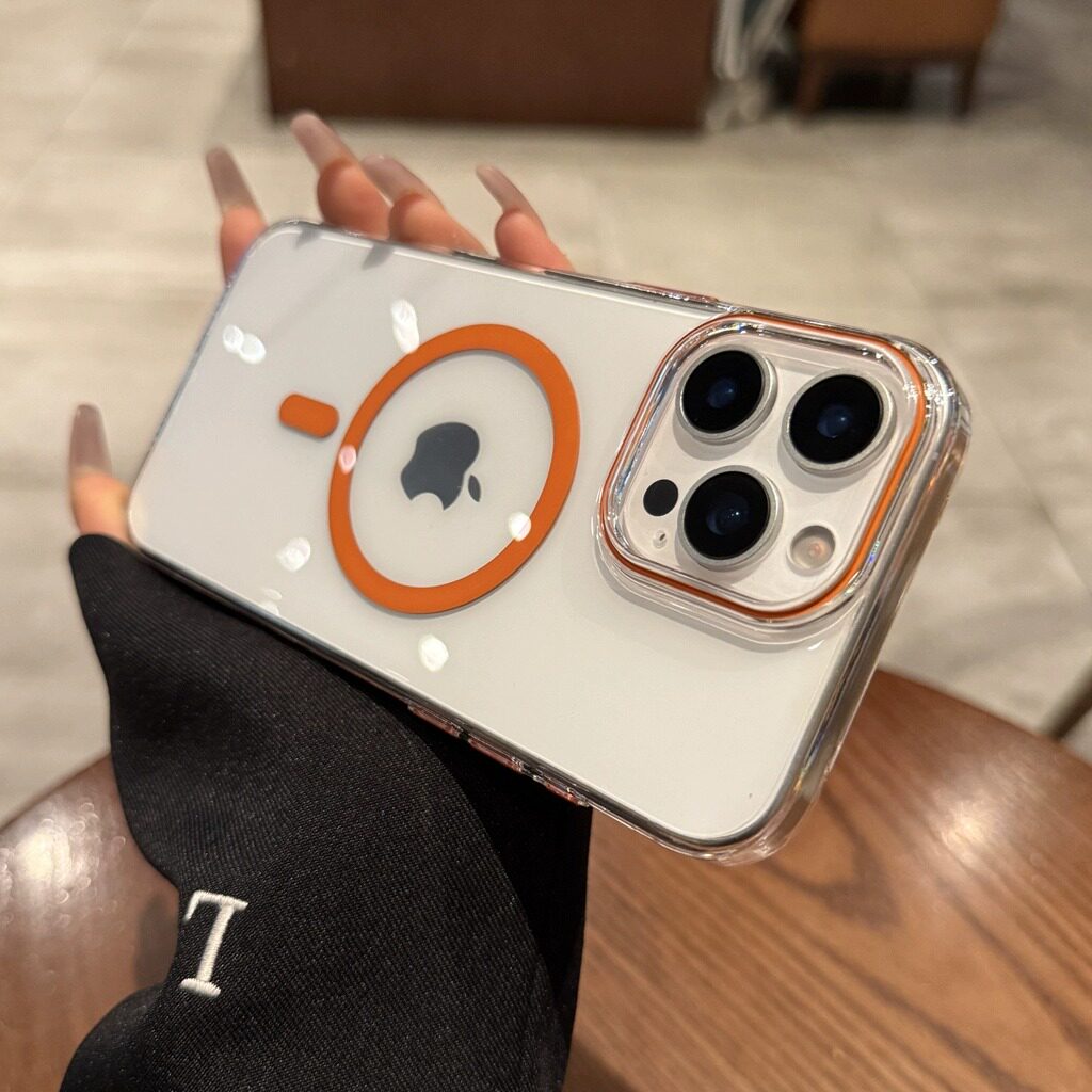 新款Magsafe彩色圈适用iPhone16ProMax手机壳不发黄透明14Pro苹果15磁吸充电plus高级感橙色12PM男女13保护套