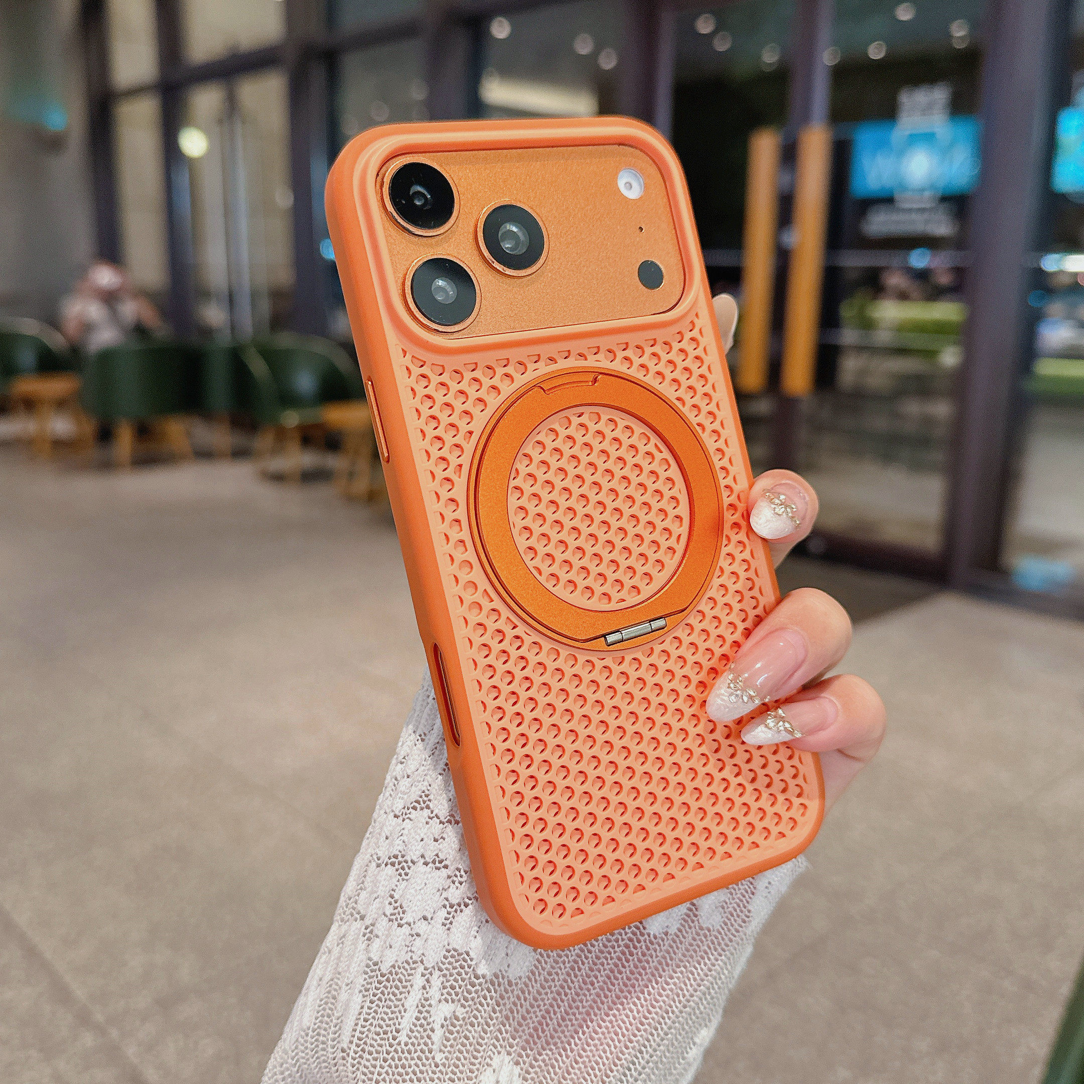 适用于苹果17promax手机壳新款透气蜂窝散热iPhone17pro磁吸旋转支架全包保护套Air超薄防摔简约商务高级感
