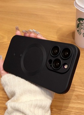 磁吸无线充电适用iPhone16手机壳新款16pro苹果15Promax带镜头膜14Pro电镀16plus高级感12黑色13pm防摔por套