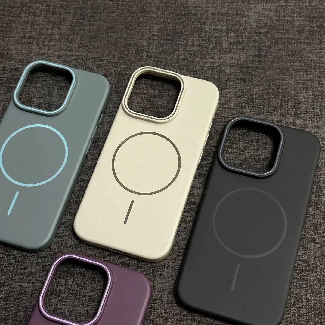 新款柔润超薄磨砂极简细圈磁吸16promax手机壳iPhone15Pro简约质感14plus全包ip13超薄磨砂防滑14pro保护套