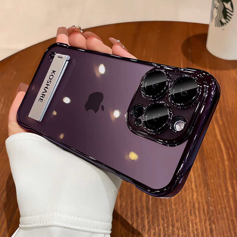 适用苹果16手机壳iphone15promax新款金属支架透明高级感14pro超薄无边框13镜头全包防摔11p裸机手感