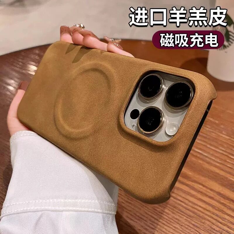 2024秋冬新款适用苹果16手机壳iphone15promax高级感轻奢14plus皮质13磁吸12简约男pm小众女por半包防摔套潮