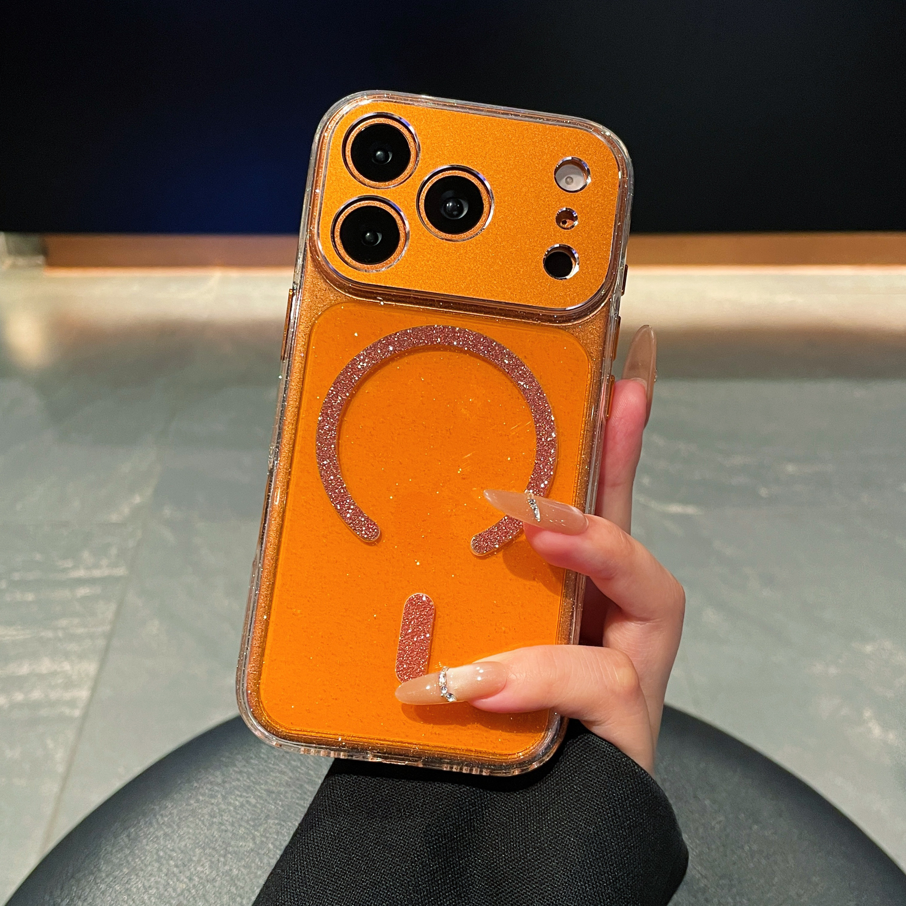 ins高级感轻奢闪粉磁吸适用苹果17promax手机壳新款iPhone16promax网红15pro防摔13保护套14男款纯色全包