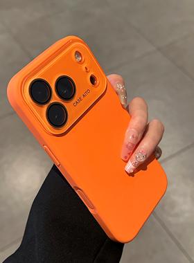 橙色大视窗液态硅胶适用苹果17promax手机壳15promax按键全包iPhone13新款16pro防摔14男女15plus软壳12创意