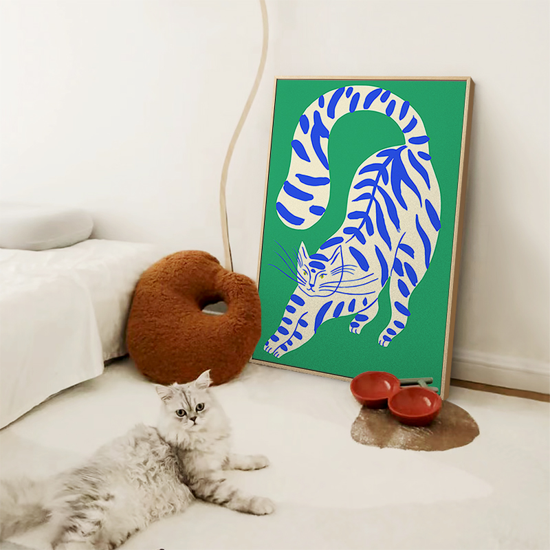 北欧ins小动物装饰画客厅抽象猫咪壁画儿童房卧室挂画玄关柜摆画图片