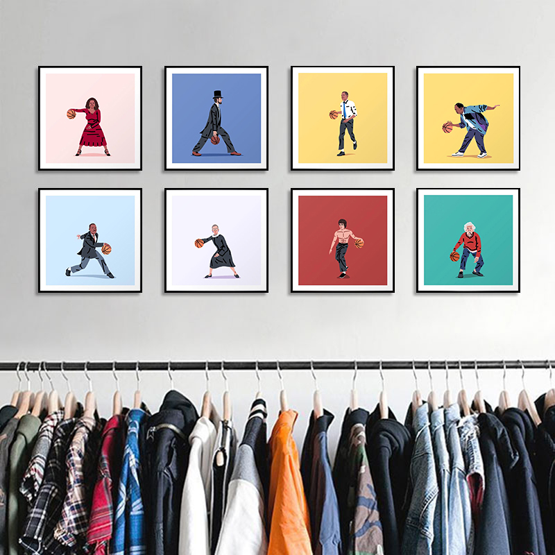 elad shagrir小众插画名人打篮球原版装饰画波普艺术趣味海报挂画