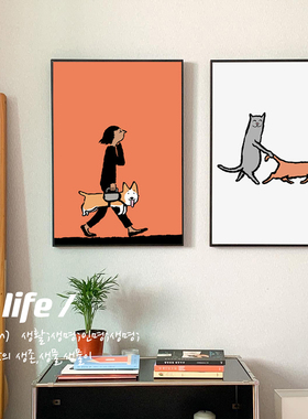 cat&dog可爱波普风装饰画恋人猫咪与狗抽象主题有趣艺术海报挂画