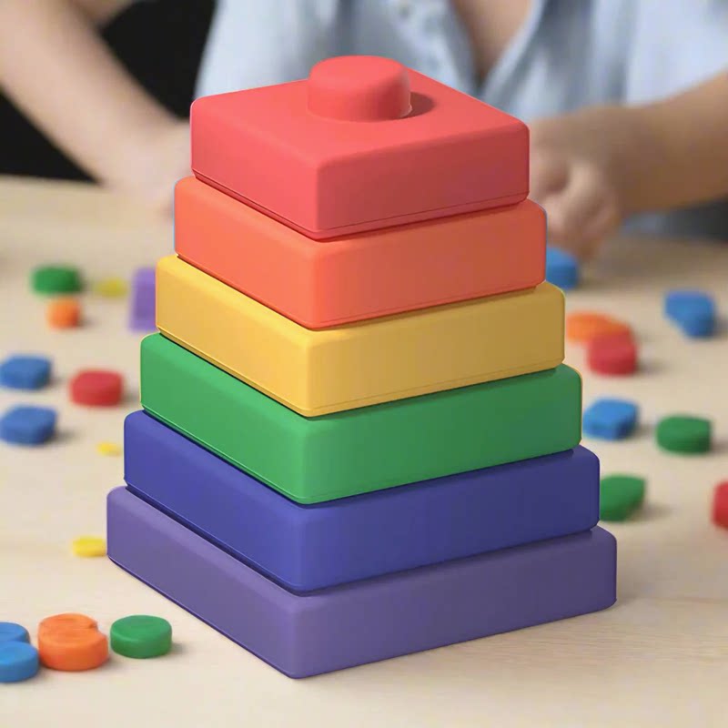 硅胶叠叠乐彩虹几何形状配对堆叠玩具儿童早教益智叠套玩具0-3岁