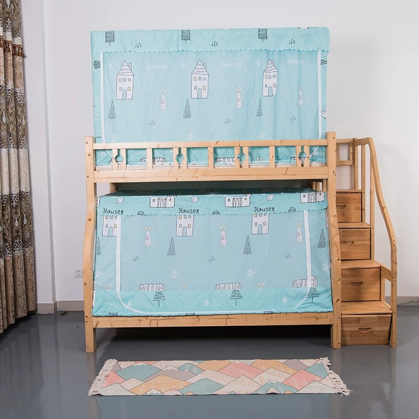 遮光子母床上下铺蚊帐防尘家用方顶1.5米儿童床双层床上下床纹帐