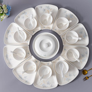 新款陶瓷扇形盘饭碗菜盘微波炉耐高温餐具团圆聚会过年乔迁好礼