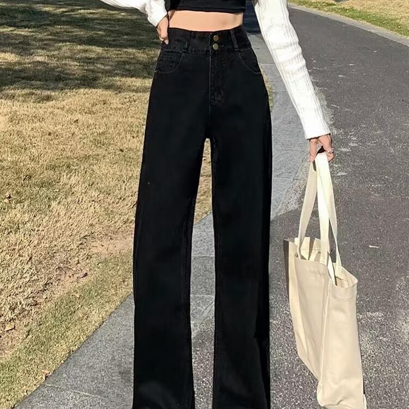 阔腿裤黑灰直筒牛仔裤女秋季2025年新款高腰垂感宽松拖地裤子春秋