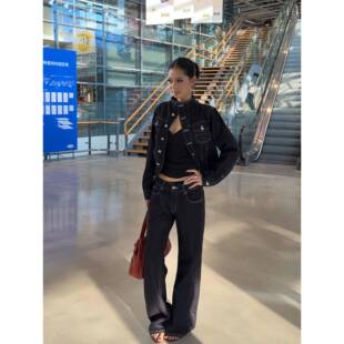 F383 美式复古解构质感牛仔外套立领宽松廓形修身显瘦工装夹克女