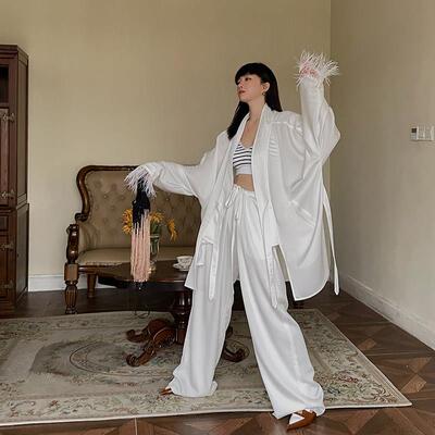 MOERSHOP 优雅新定律 白色衬衫上衣套装女夏新款阔腿裤衬衣两件套