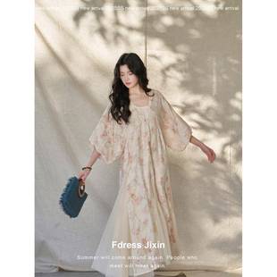 寄信《丁达尔效应》宽松松弛慵懒风连衣裙网纱拼接温柔感长裙