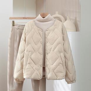 2025新款秋冬季羽绒服女菱格款女款小个子圆领外套白鸭绒内胆轻薄