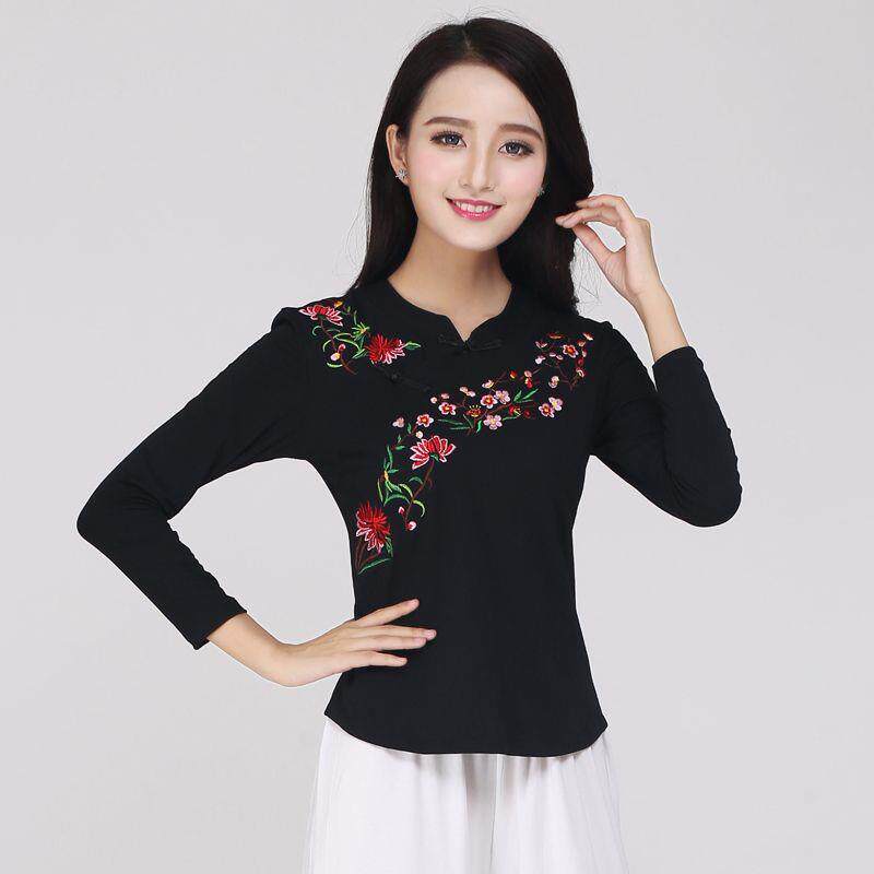 春季中老年广场舞服装上衣长袖女新款民族风舞蹈演出成人跳舞衣服