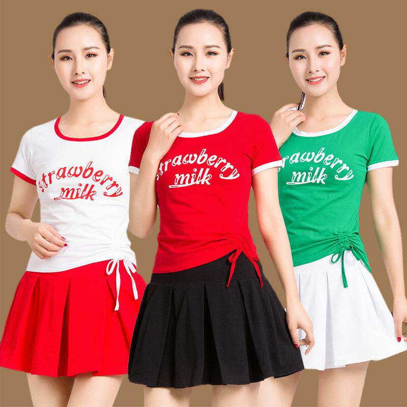 广场舞服装纯棉短袖上衣跳舞裙子中老年运动健身夏季演出舞蹈套裙