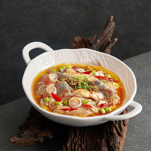 陶瓷水果沙拉碗高颜值面碗拌面碗 双耳汤碗家用创意石纹泡面碗日式