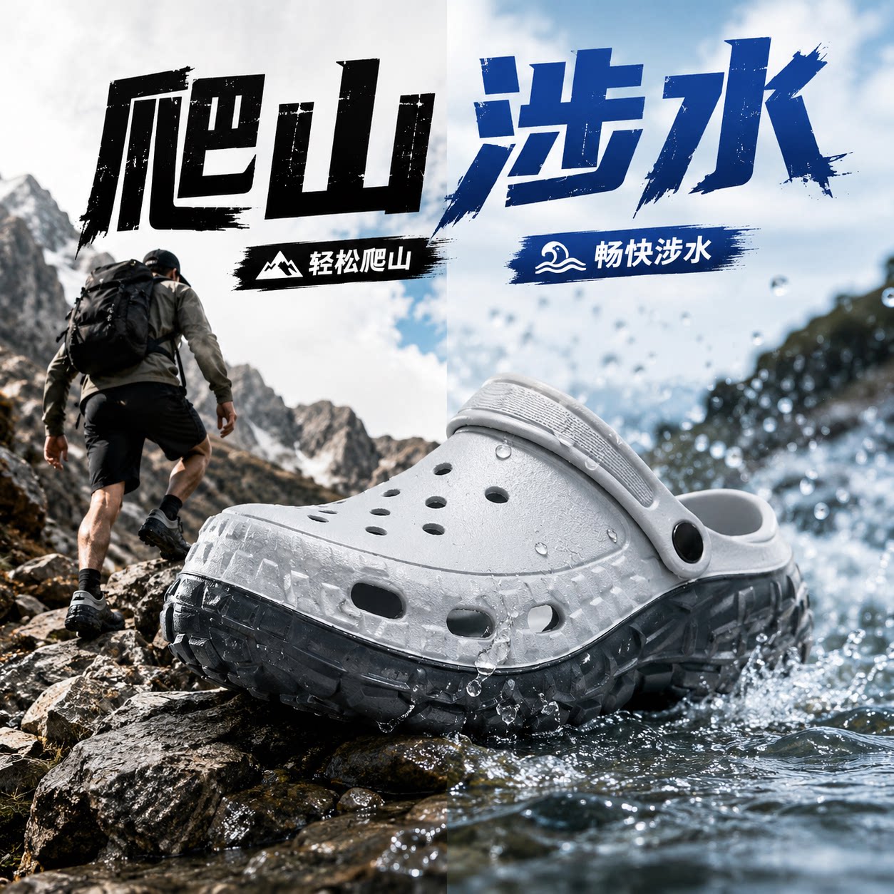户外防滑洞洞鞋男款2026夏季外穿透气防臭软底涉水开车凉拖鞋男士