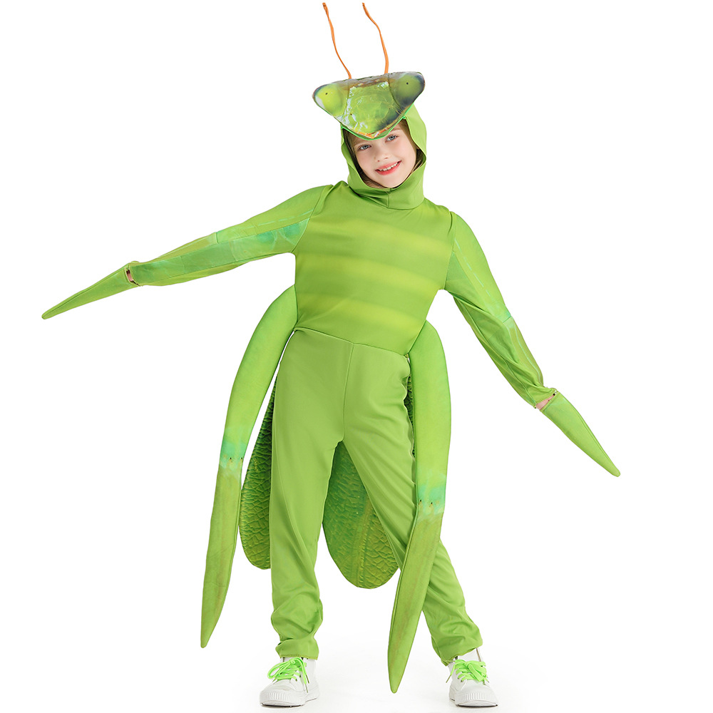 万圣节儿童螳螂cosplay服装男女孩蝗虫动物昆虫角色扮演服连体衣