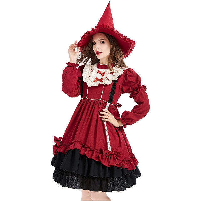 西班牙洛丽塔连衣裙小魔女洋装公主裙帽子万圣节女巫cosplay服装