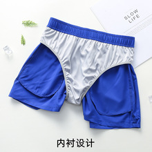 夏季男士健身短裤加大码宽松休闲三分裤带三角内衬薄款跑步运动裤