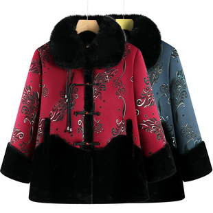 中老年人女装奶奶冬季加厚一体绒外套老太太衣服保暖妈妈加绒棉衣