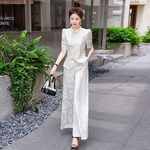 高档女士夏季新款新中式套装时尚洋气名媛气质轻奢阔腿裤两件套