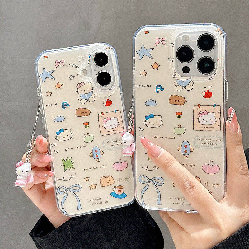 插画可爱KT猫iPhone17ProMax双层IMD手机壳13/14plus华为15/16Pro小米红米7/8不撞款11/12荣耀x/xs防摔保护套