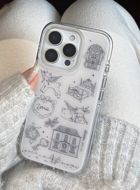 复古精致小羊iPhone16ProMax双层IMD手机壳13/14plus华为15Pro小米红米7/8p小清新11防摔12荣耀x/xs/xr保护套