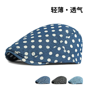 帽子贝雷帽夏季薄款透气波点时尚前进帽女士复古鸭舌报童帽画家帽