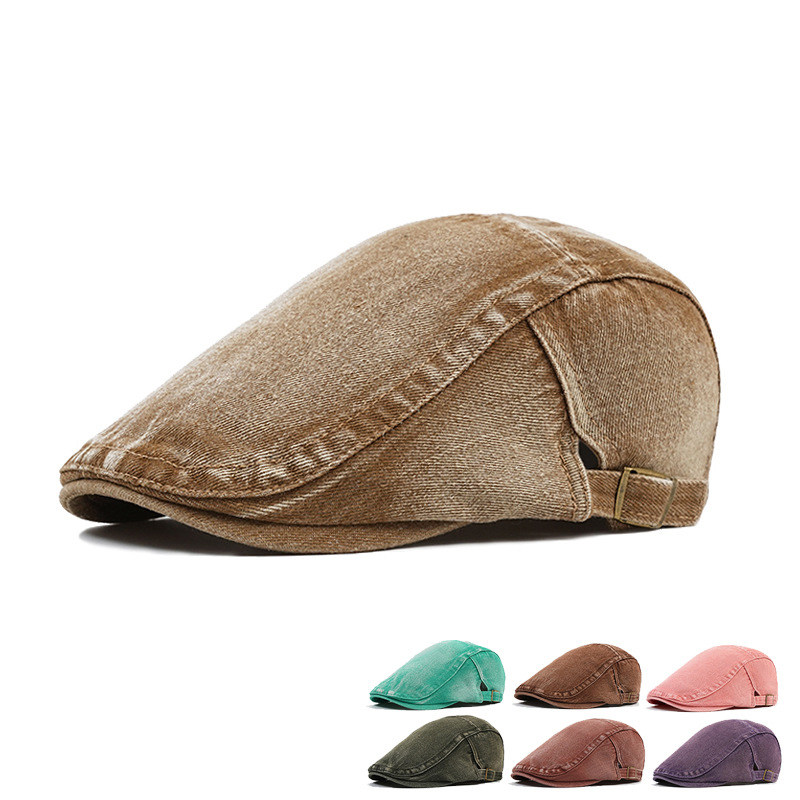 贝雷帽男春秋新款水洗做旧软顶鸭舌帽女英伦复古前进帽百搭画家帽