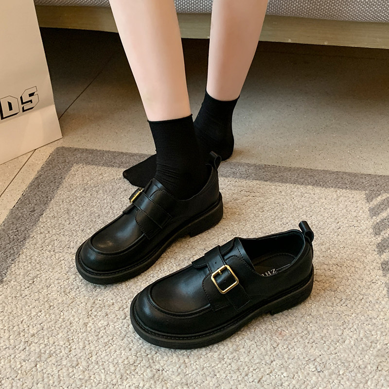 粗跟英伦风乐福鞋女黑色皮带扣魔术贴小皮鞋宽胖脚大码女鞋41到43,女鞋,乐福鞋（豆豆鞋）,淘宝优惠券,粉丝福利购,淘宝优惠卷