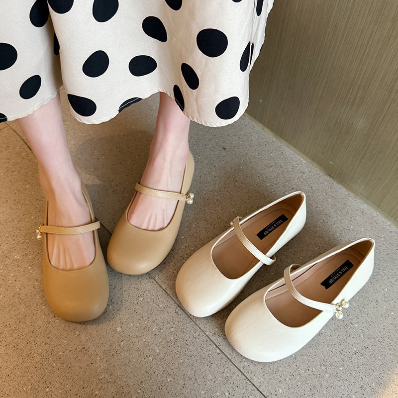 法式复古圆头玛丽珍一字带平底软底浅口单鞋宽胖脚大码女鞋41到43,女鞋,浅口单鞋,淘宝优惠券,粉丝福利购,淘宝优惠卷