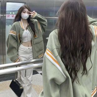 美式 复古学生立领夹克外套ins 春秋季 vintage棒球服女2023年新款