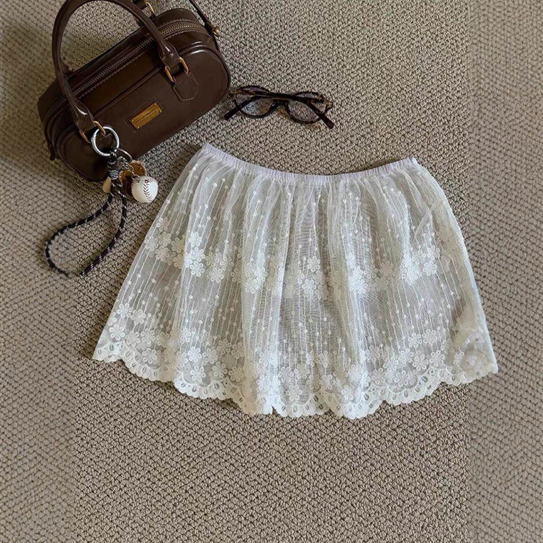 2026夏季新品叠穿蕾丝屁帘女秋冬搭配裙帘时尚白色花边半身裙潮