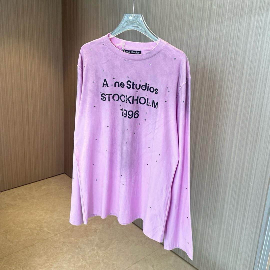 三标齐1996字母印花休闲宽松AC烫钻长袖做旧T恤男女同款防晒上衣