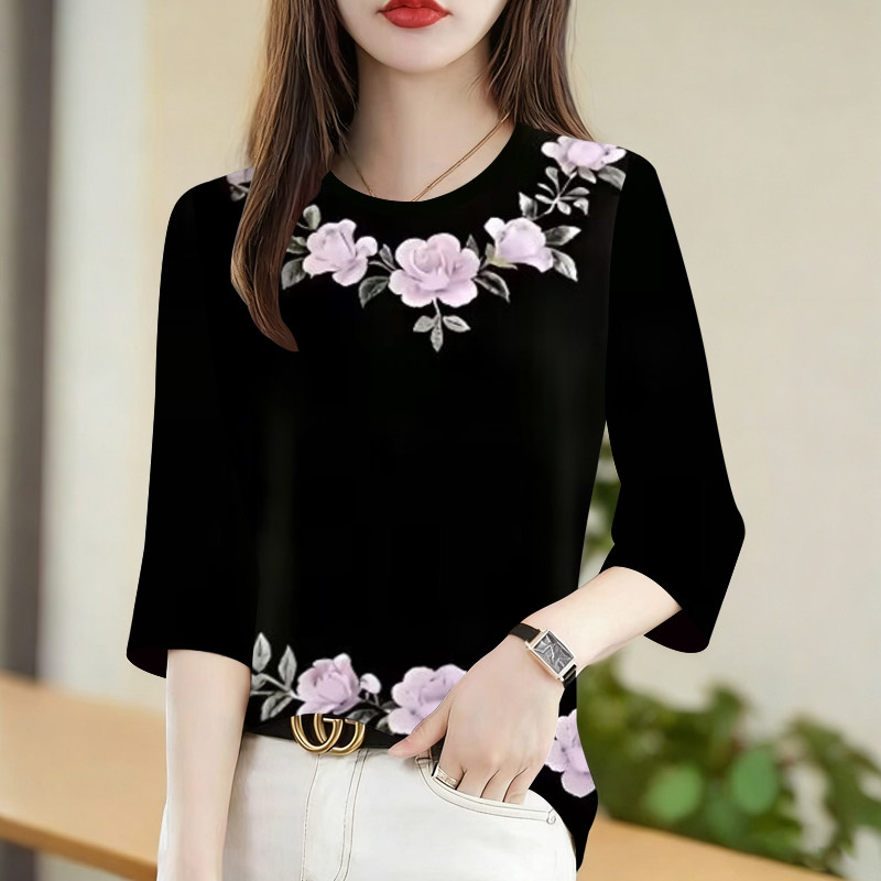 清仓捡漏~专柜撤回春夏七分袖T恤女百搭设计感别致减龄圆领上衣女