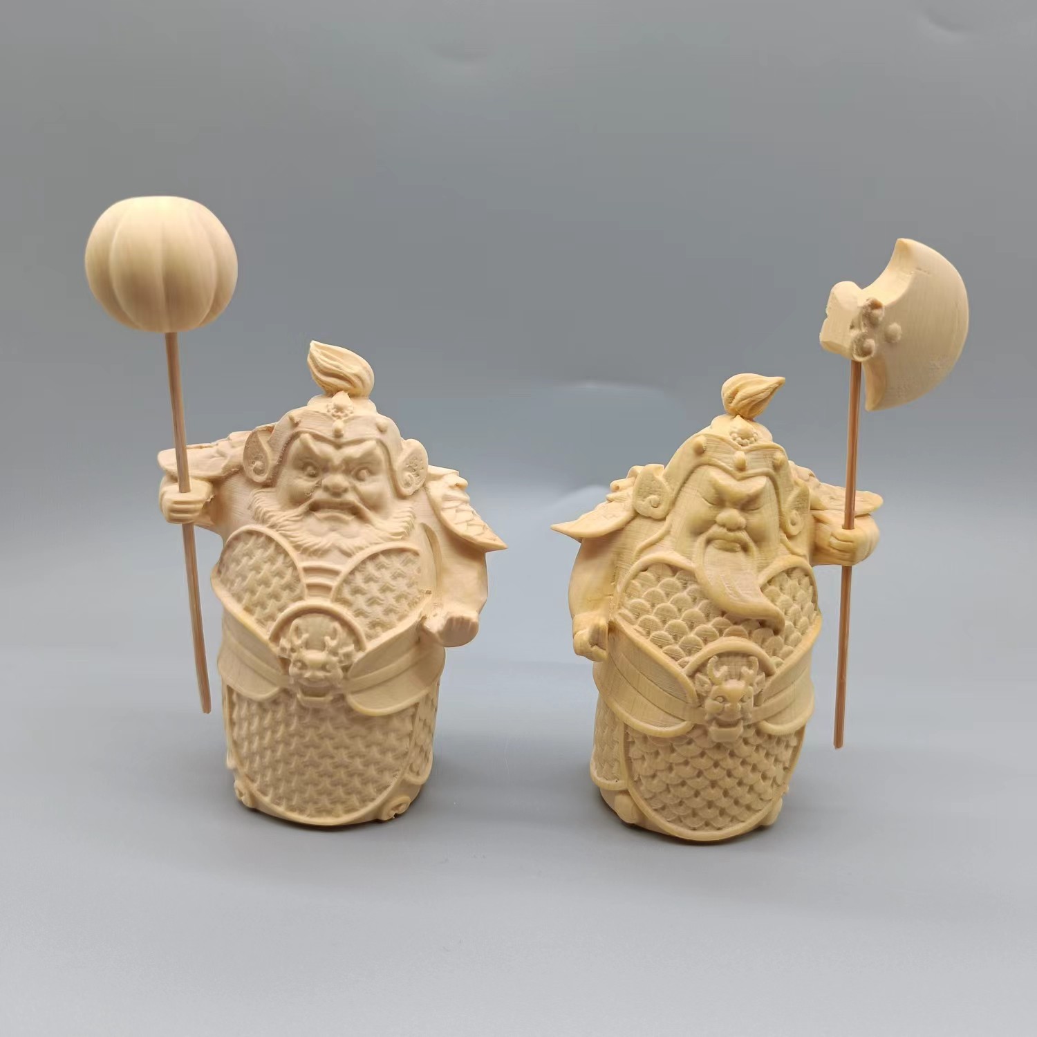 镇宅高档黄杨木雕刻哼哈二将门神