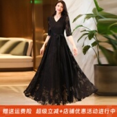 2025年春秋冬V领印花连衣裙收腰显瘦长裙妈妈款 短款 小个子沙滩裙